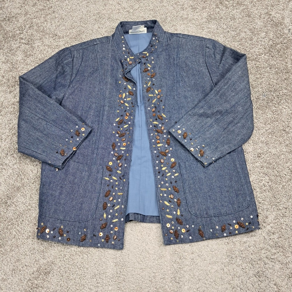 Coldwater Creek Womens Petite Small Blue Embellished Cotton Denim Jacket PS